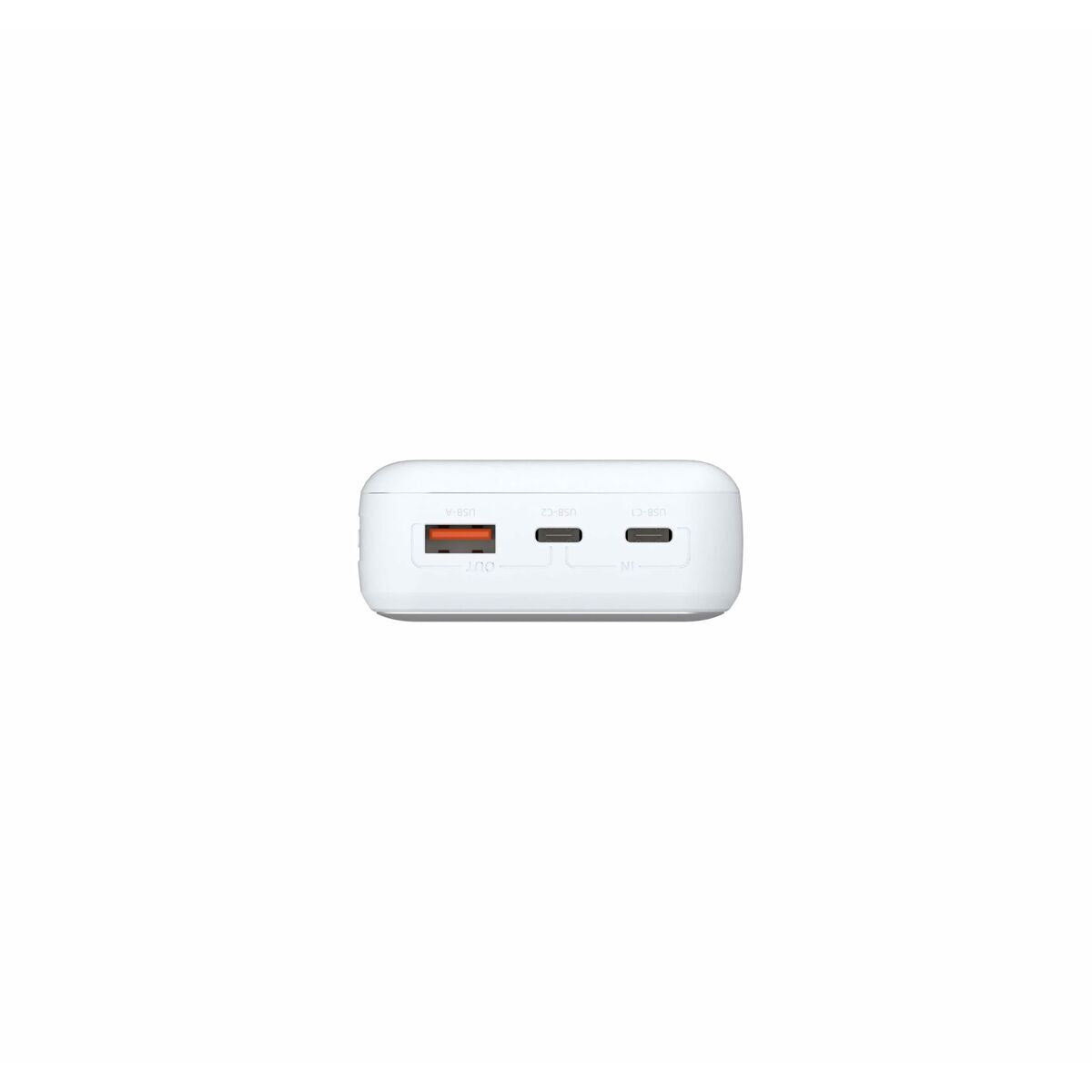 Detail van de D-Link DPP-201 powerbank met USB-C en USB-A aansluitingen.