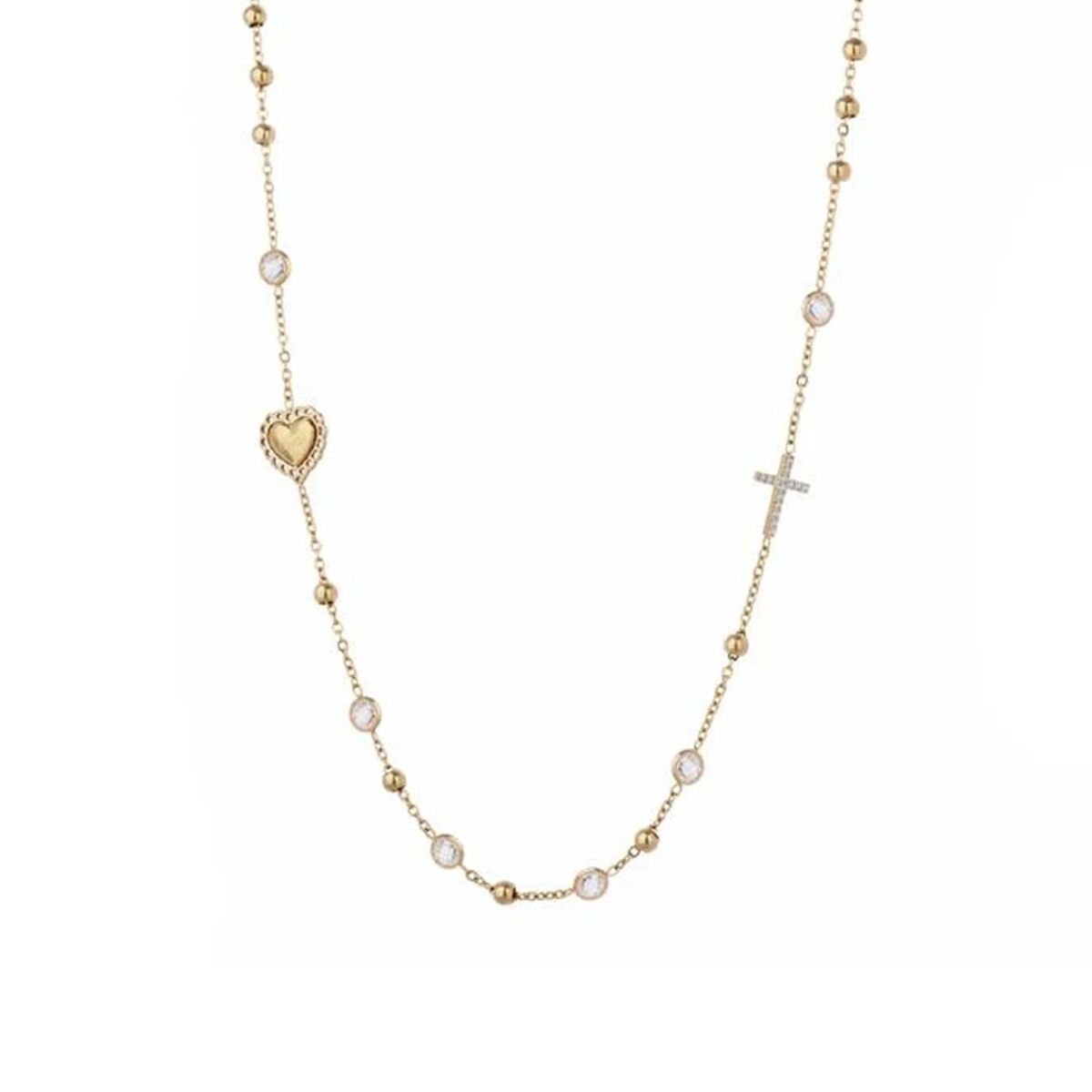 LIU JO gouden ketting met hart- en kruisdetails, elegant en tijdloos ontwerp.