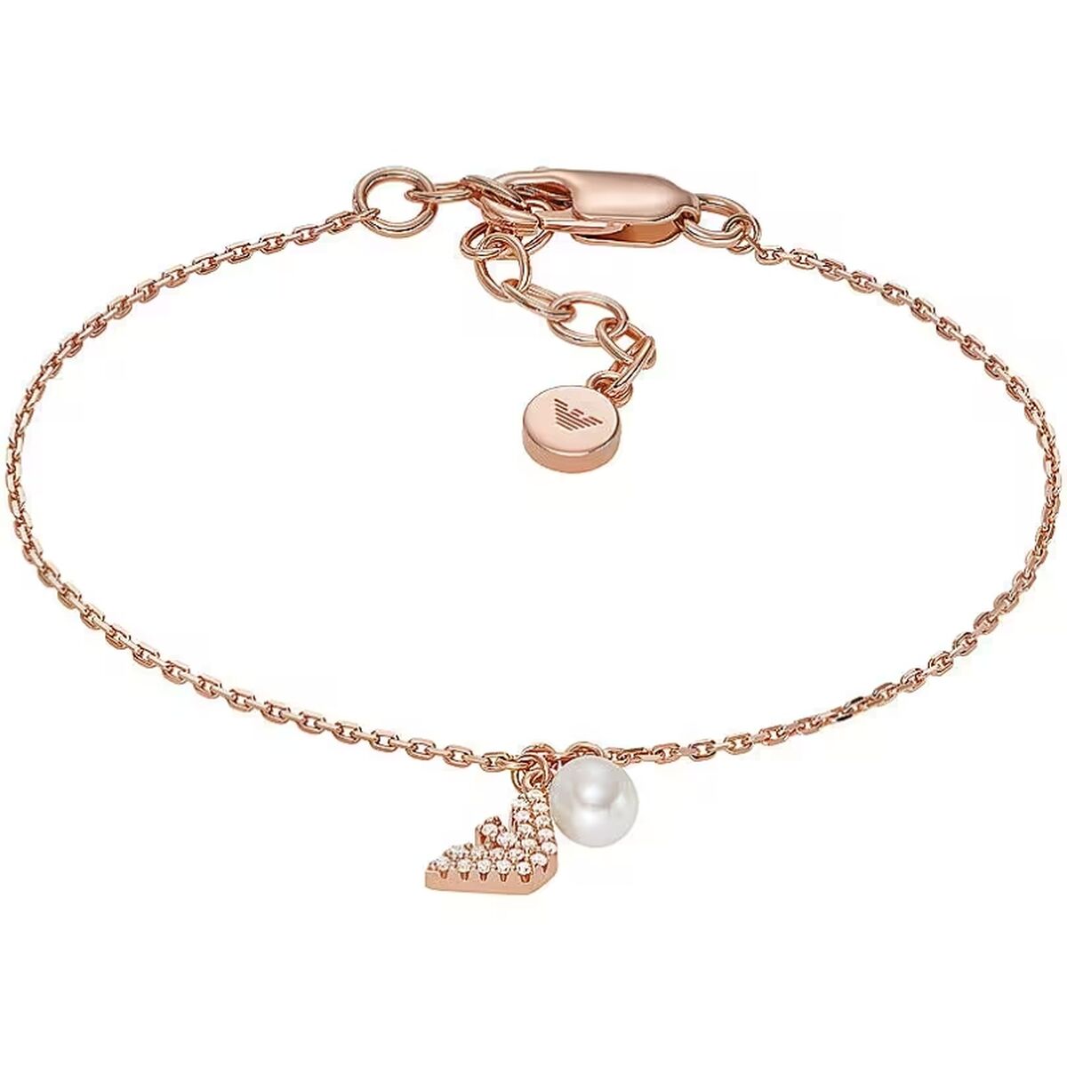 Roze Emporio Armani armband voor dames met hartvormige hanger en parel.
