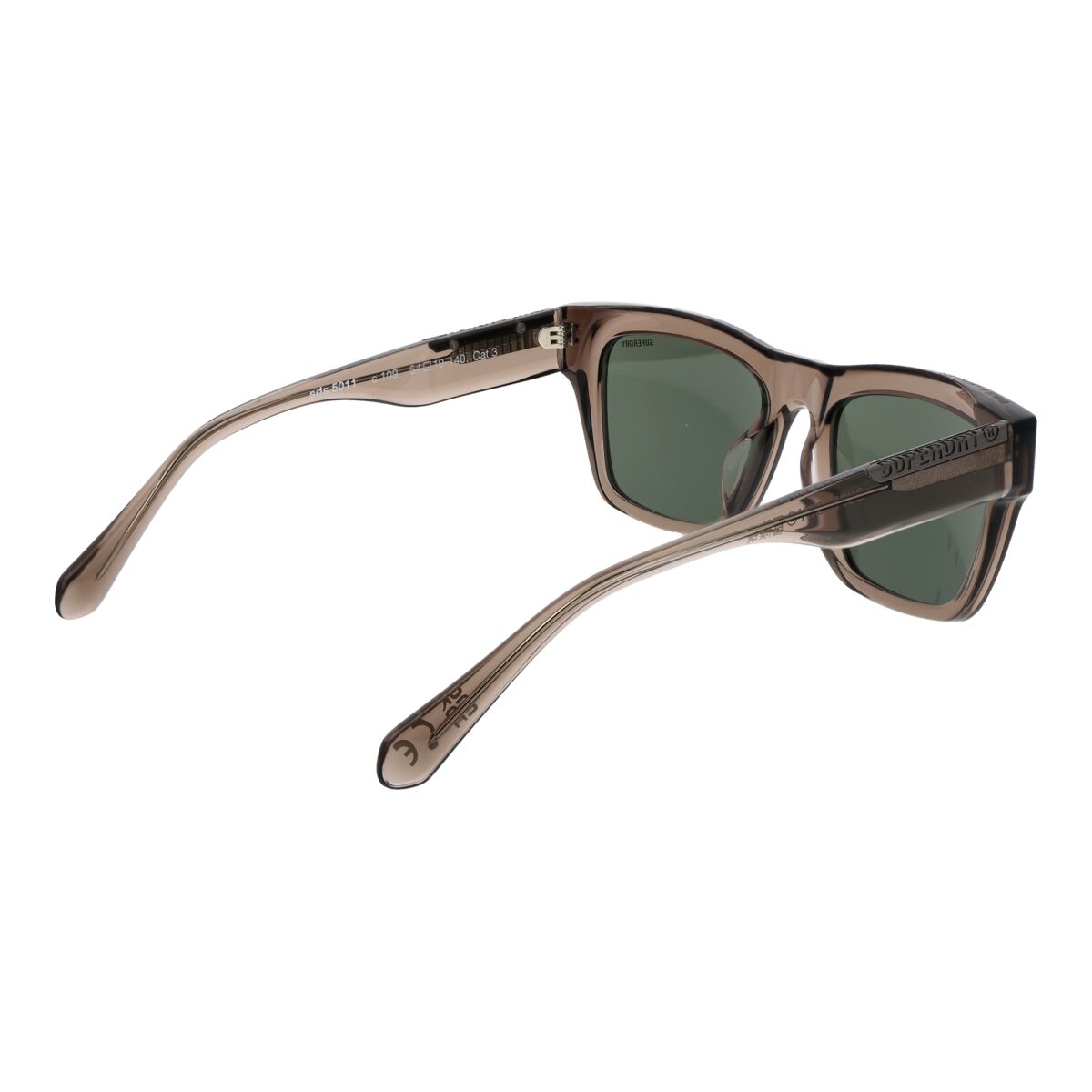 Zijaanzicht van de Superdry SDS 5011 zonnebril met groene glazen en trendy montuur.