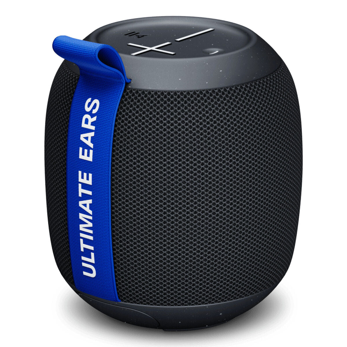 Zijaanzicht van de Logitech WONDERBOOM PLAY luidspreker met blauwe handgreep.