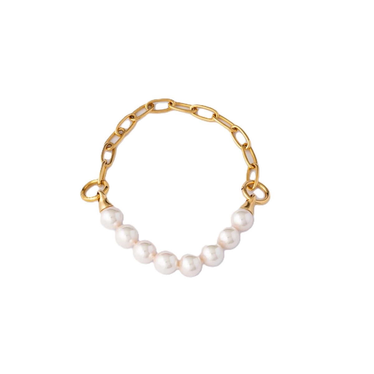 Witte Majorica armband voor dames met parels en gouden schakels, elegante stijl.