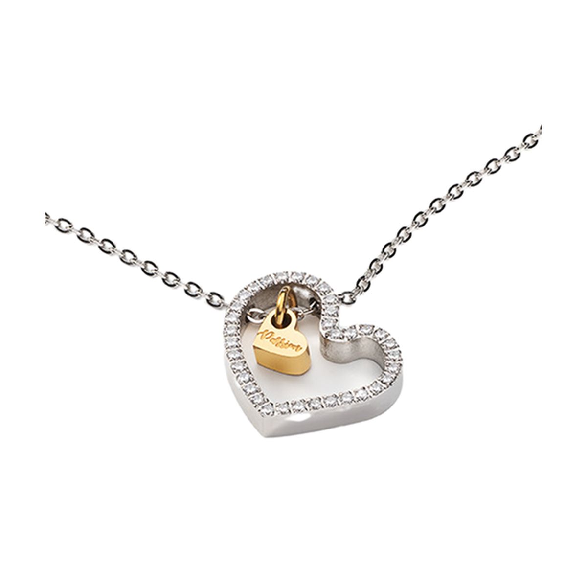 Detail van de AN Jewels armband met hartvormige hanger en sprankelende stenen.