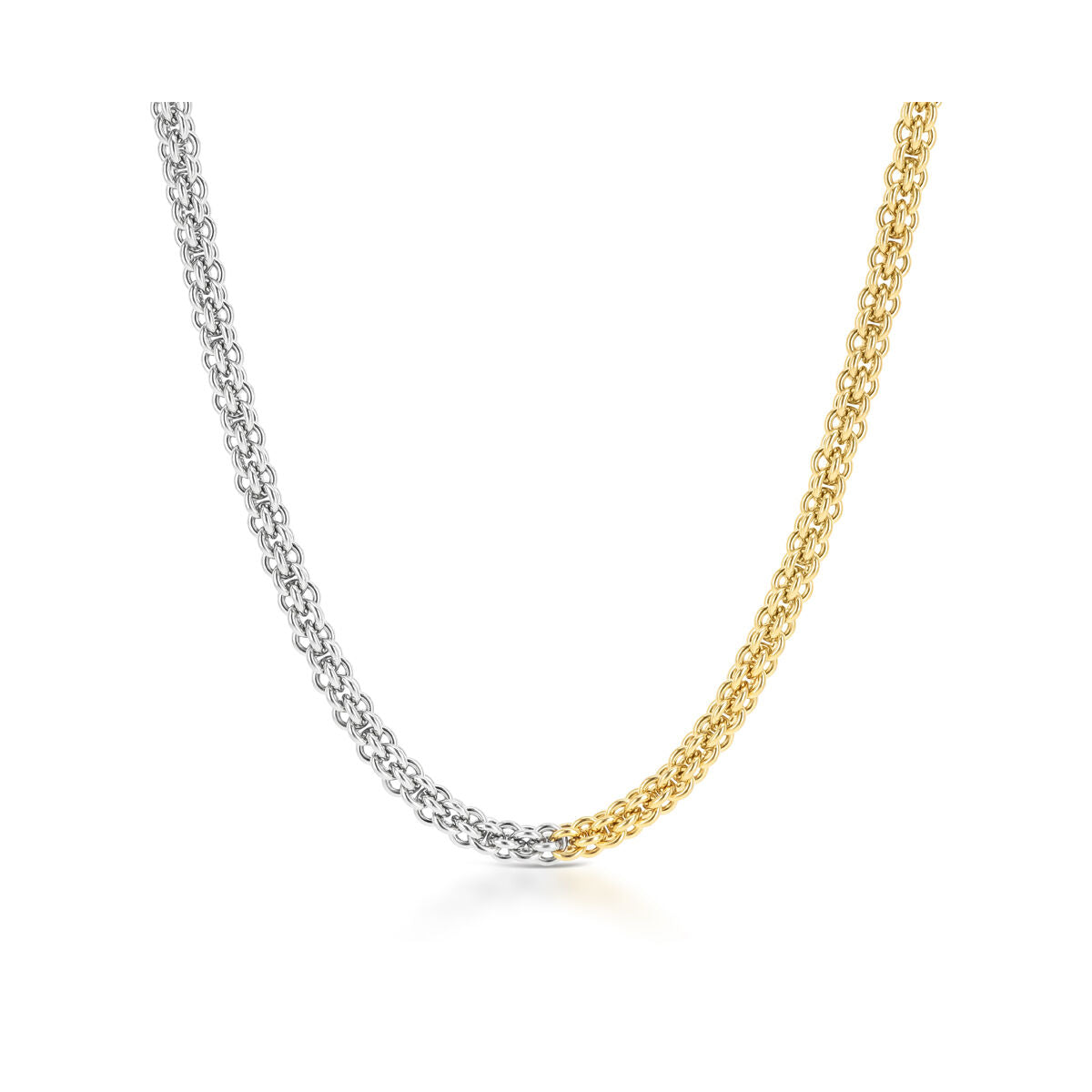 Detail van de One Jewels ketting in zilver en goud, met een elegant schakelontwerp.
