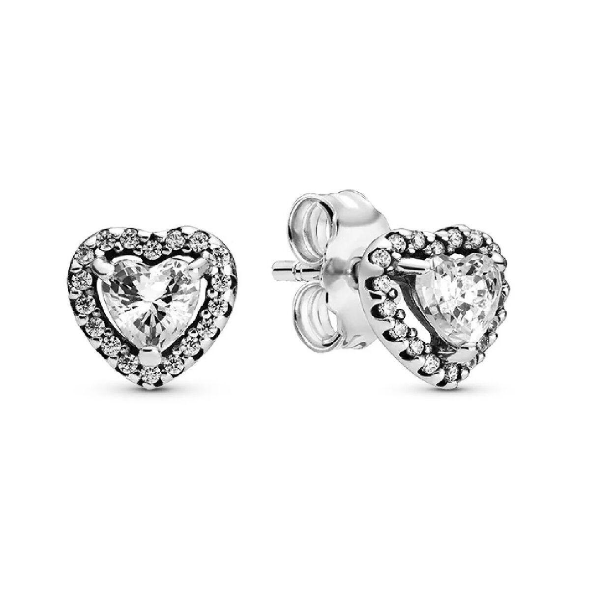Pandora oorbellen in hartvorm van sterling zilver 925 met fonkelende stenen.