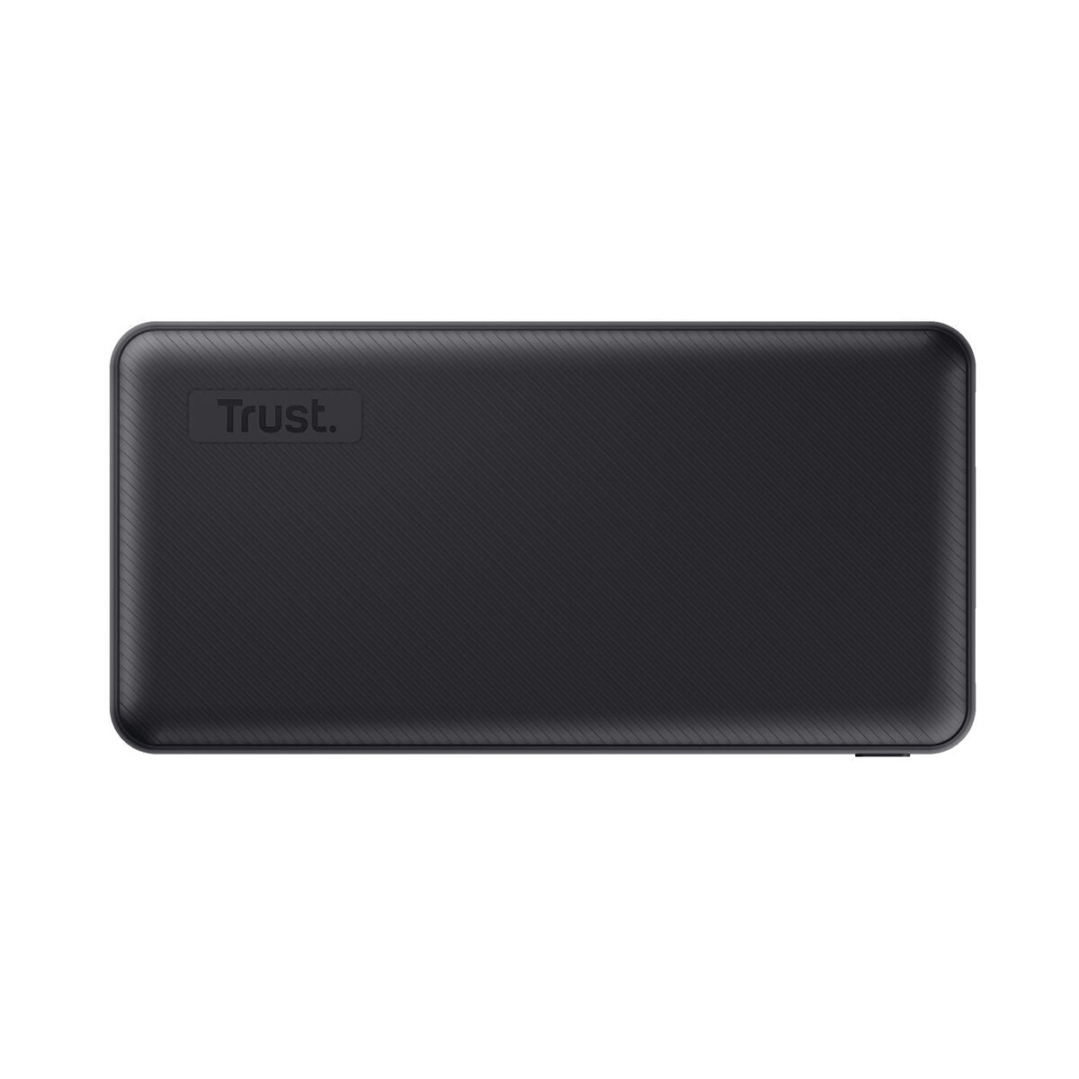 Zwarte Trust Power Bank Primo 20000 mAh met een strak, compact ontwerp.