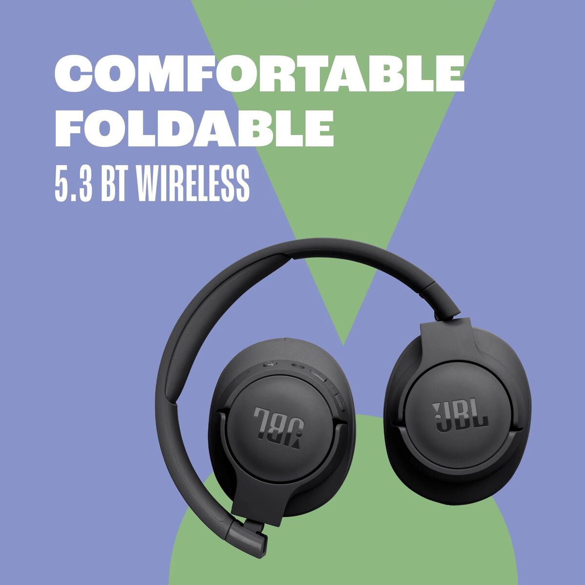 Zijaanzicht van de paarse JBL JBLT720BTPUR oordopjes met opvouwbaar ontwerp.