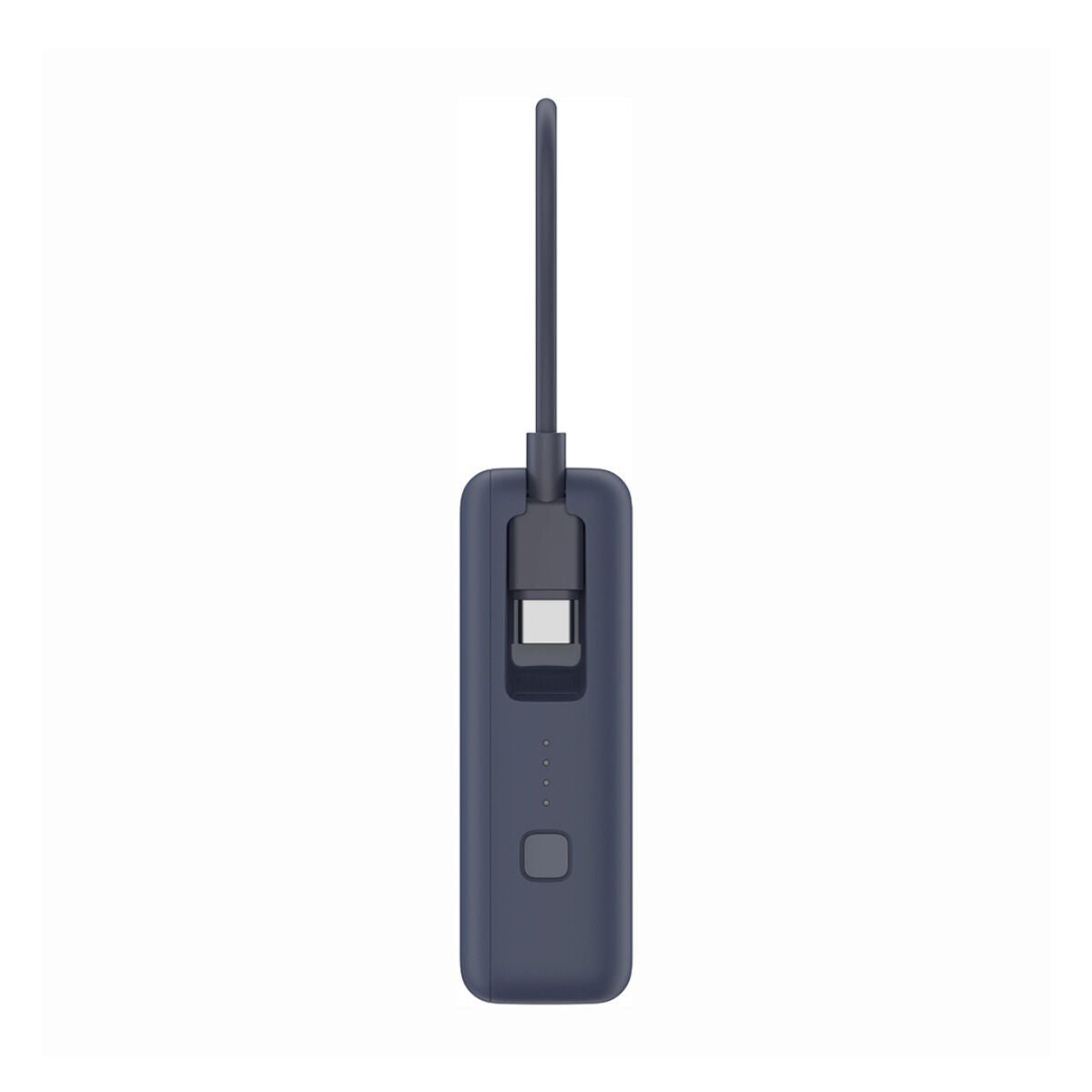 Detail van de blauwe Xiaomi Powerbank 10000 mAh, zijaanzicht met opladingsindicator.