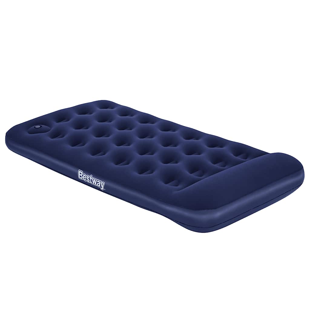Detail van het Bestway luchtbed met geïntegreerde voetpomp, zijaanzicht in donkerblauw.