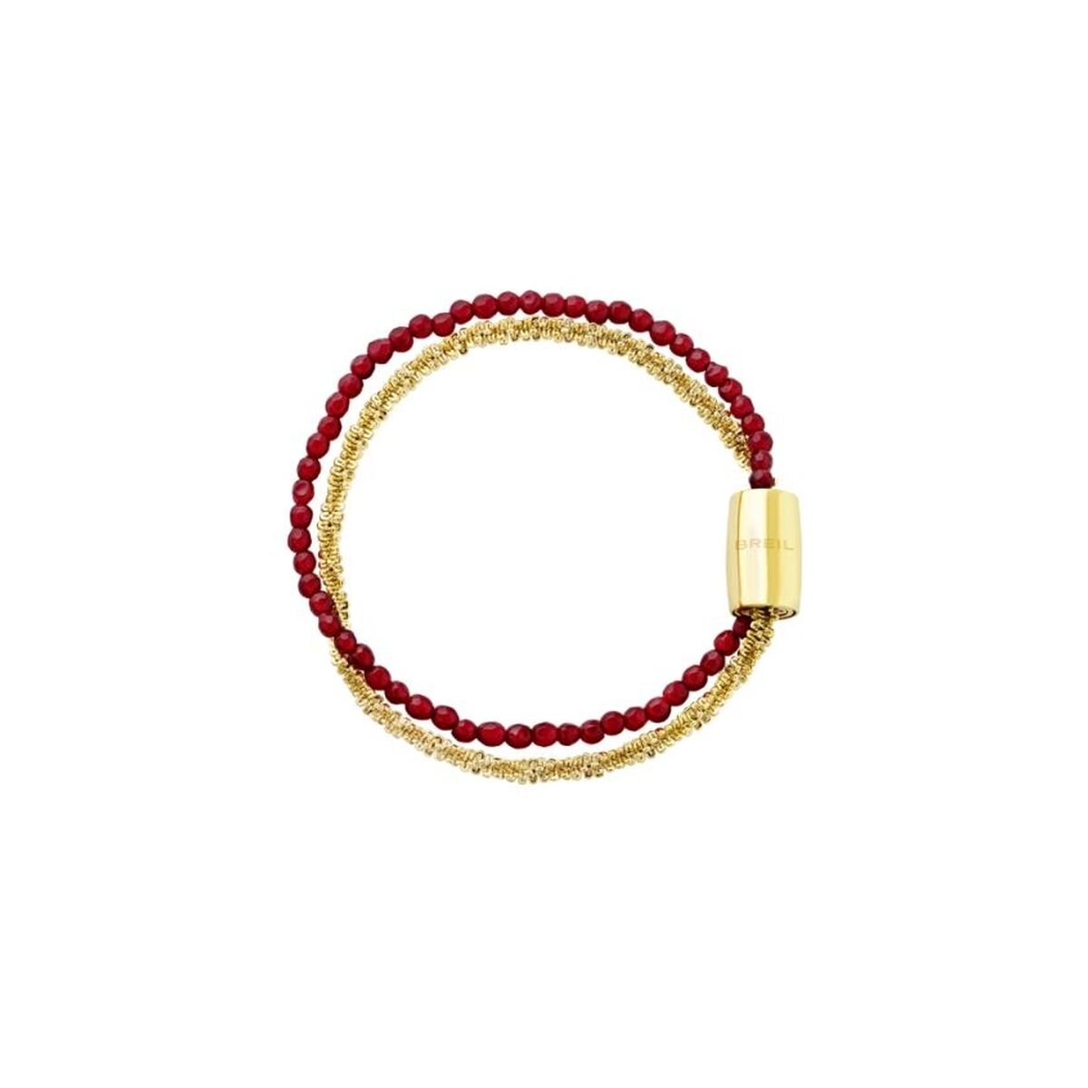 Elegante Breil armband voor dames met rode kralen en gouden details.