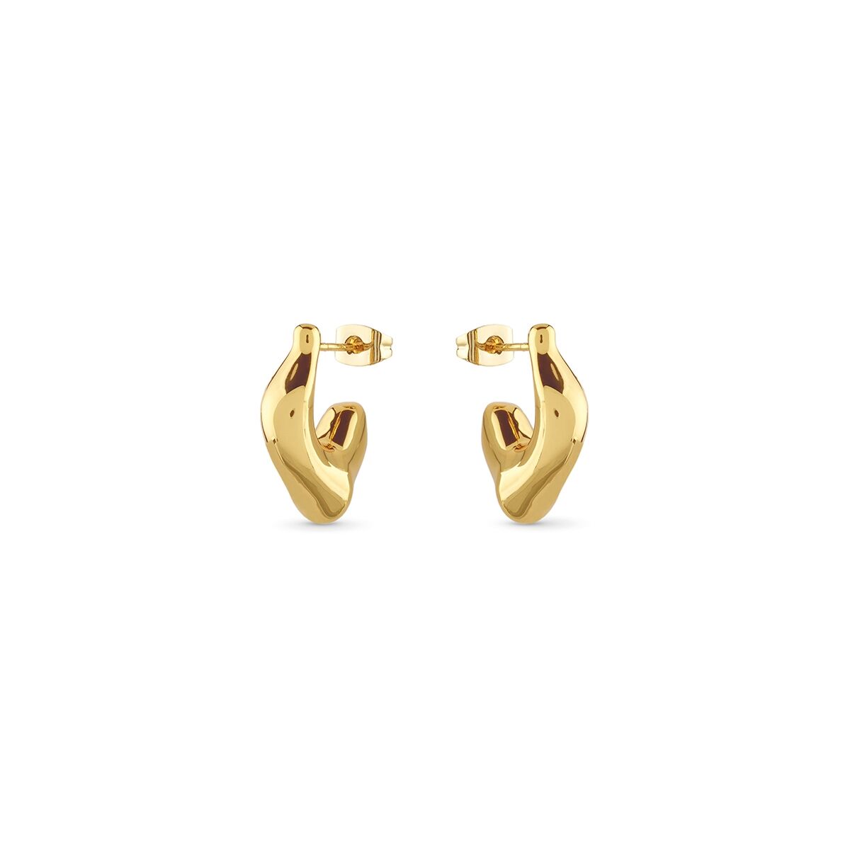 Gouden Guess oorbellen met elegante, gebogen vorm en sluiting, perfect voor elke gelegenheid.