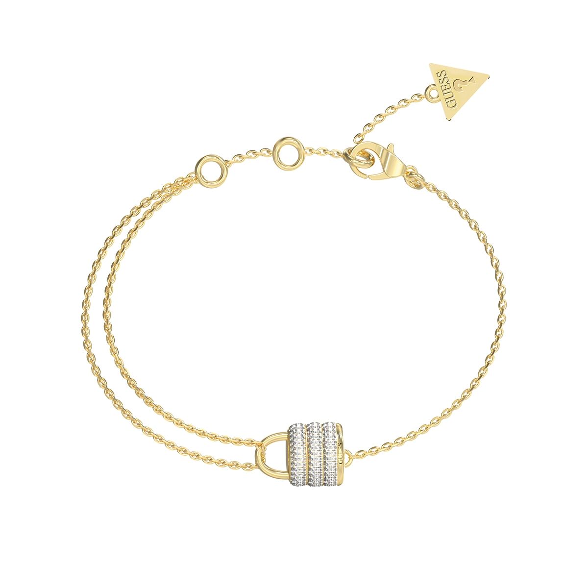 Gouden Guess armband voor dames met elegante details en glinsterende elementen.