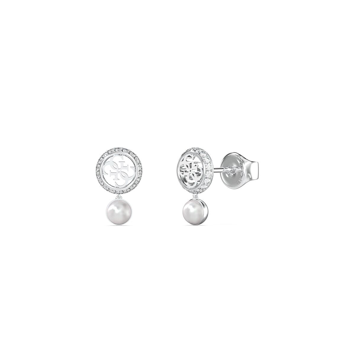 Chique Guess oorbellen met parel en sprankelende details, elegant ontwerp.