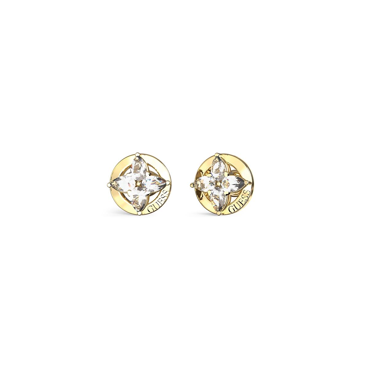 Gouden Guess oorbellen met elegante kristallen, perfect voor elke gelegenheid.