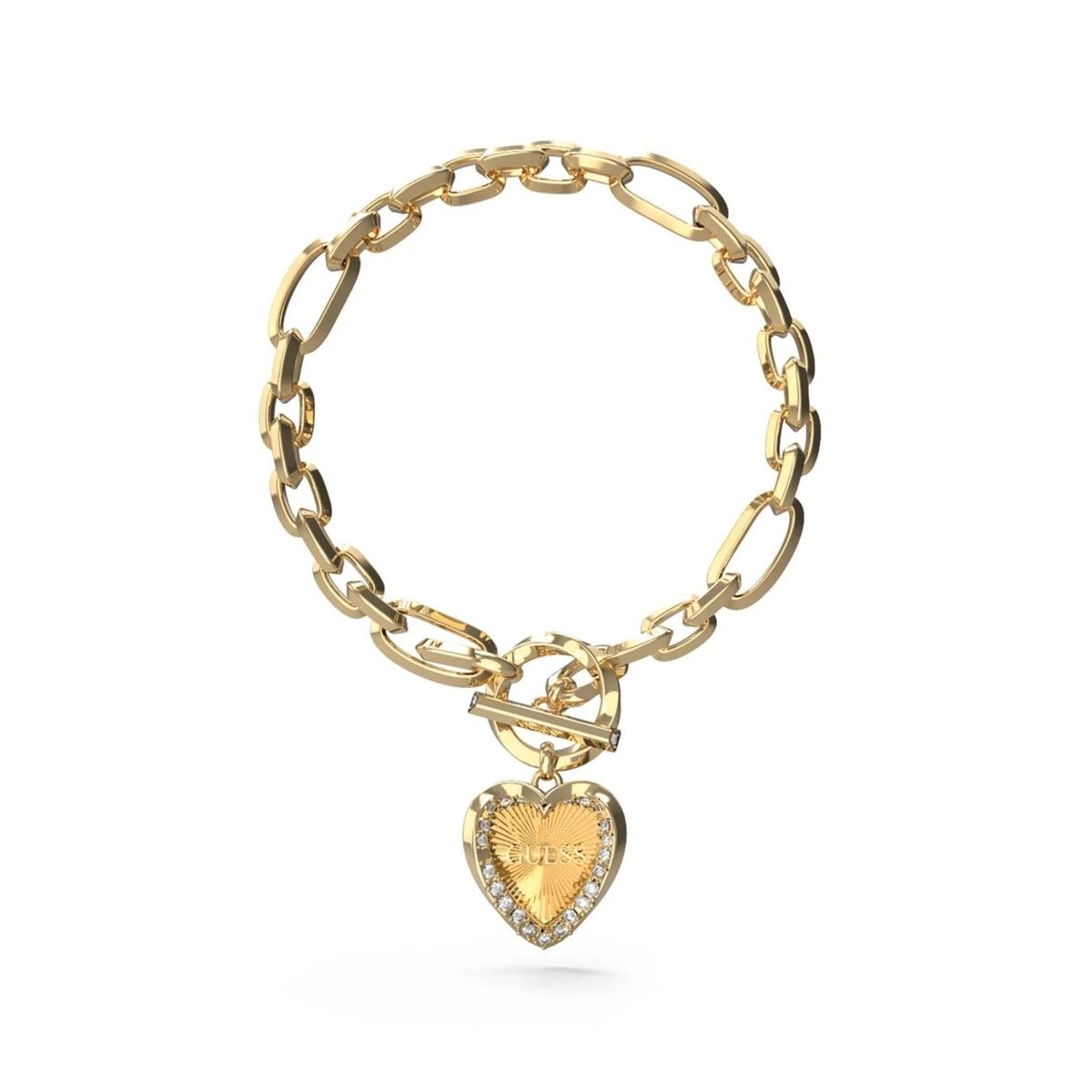 Zilverkleurige Guess armband voor dames met bicolor afwerking en hartvormige hanger.