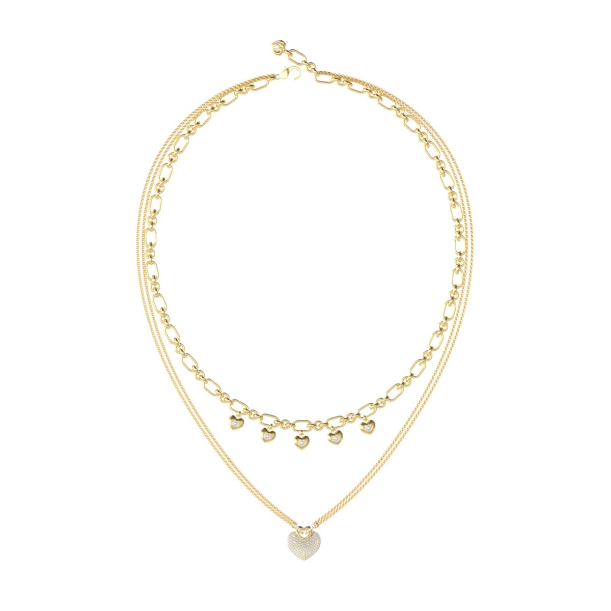 Gouden Guess damesketting met elegante hartvormige hanger en meerdere schakels.
