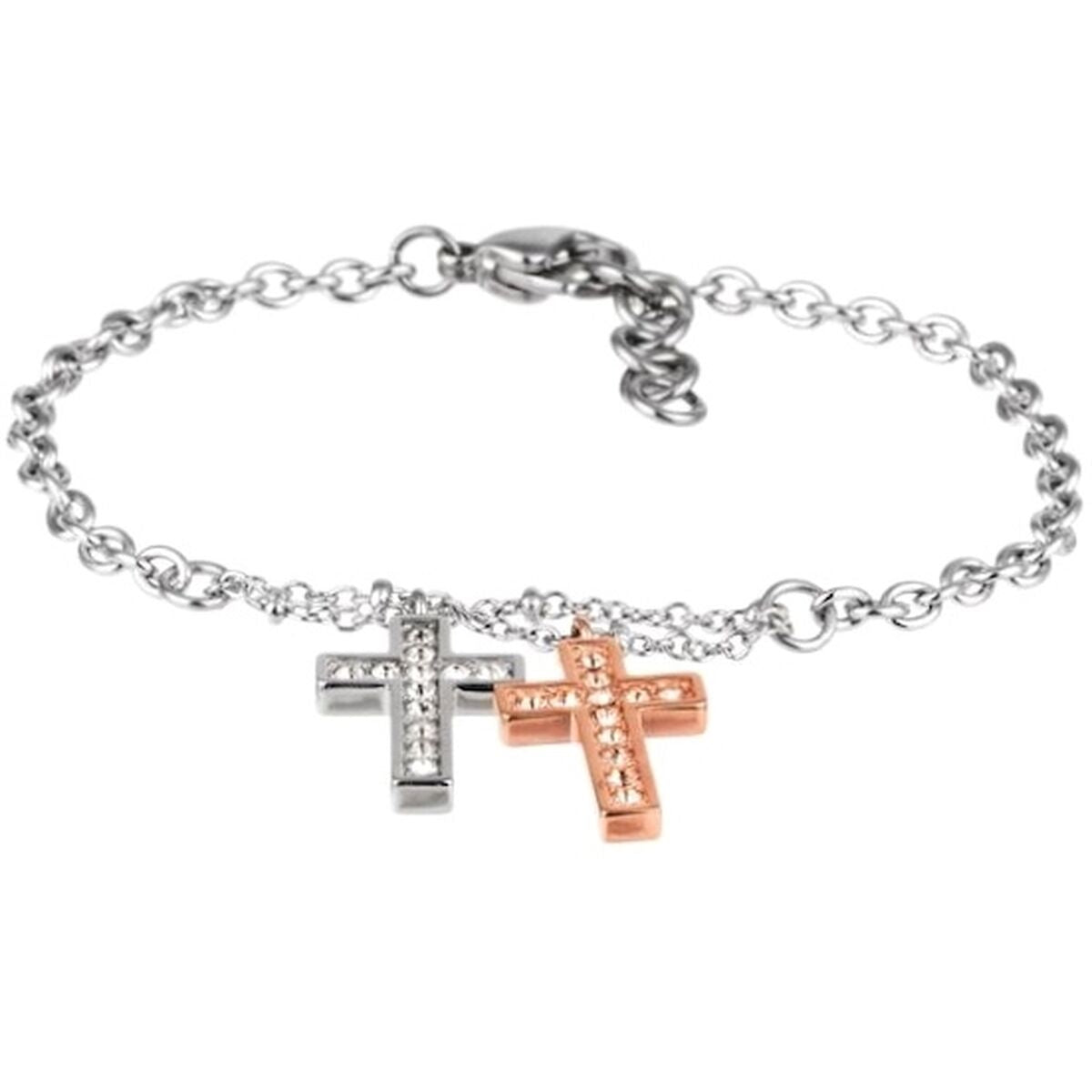 Morellato zilverkleurige armband met twee kruisjes, elegant en verfijnd ontwerp.