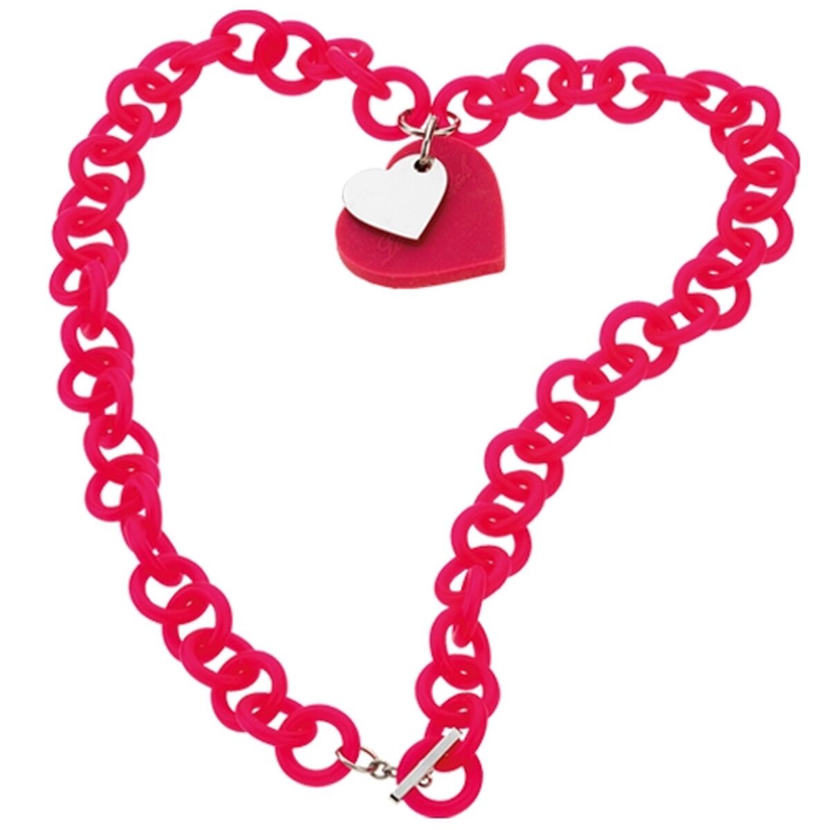 Felle roze Manuel Zed ketting met hartvormige hanger, elegant design.