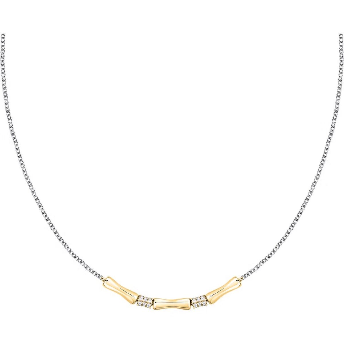 Zilverkleurige Morellato ketting met gouden accenten en strass, elegant ontwerp.