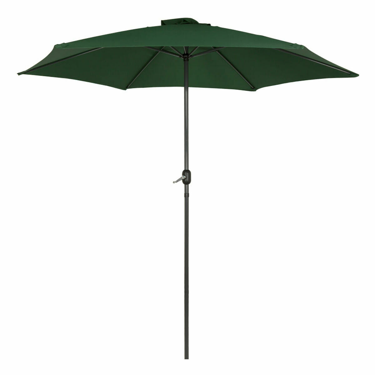 Aktive groene parasol met een diameter van 300 cm en stevige aluminium mast.