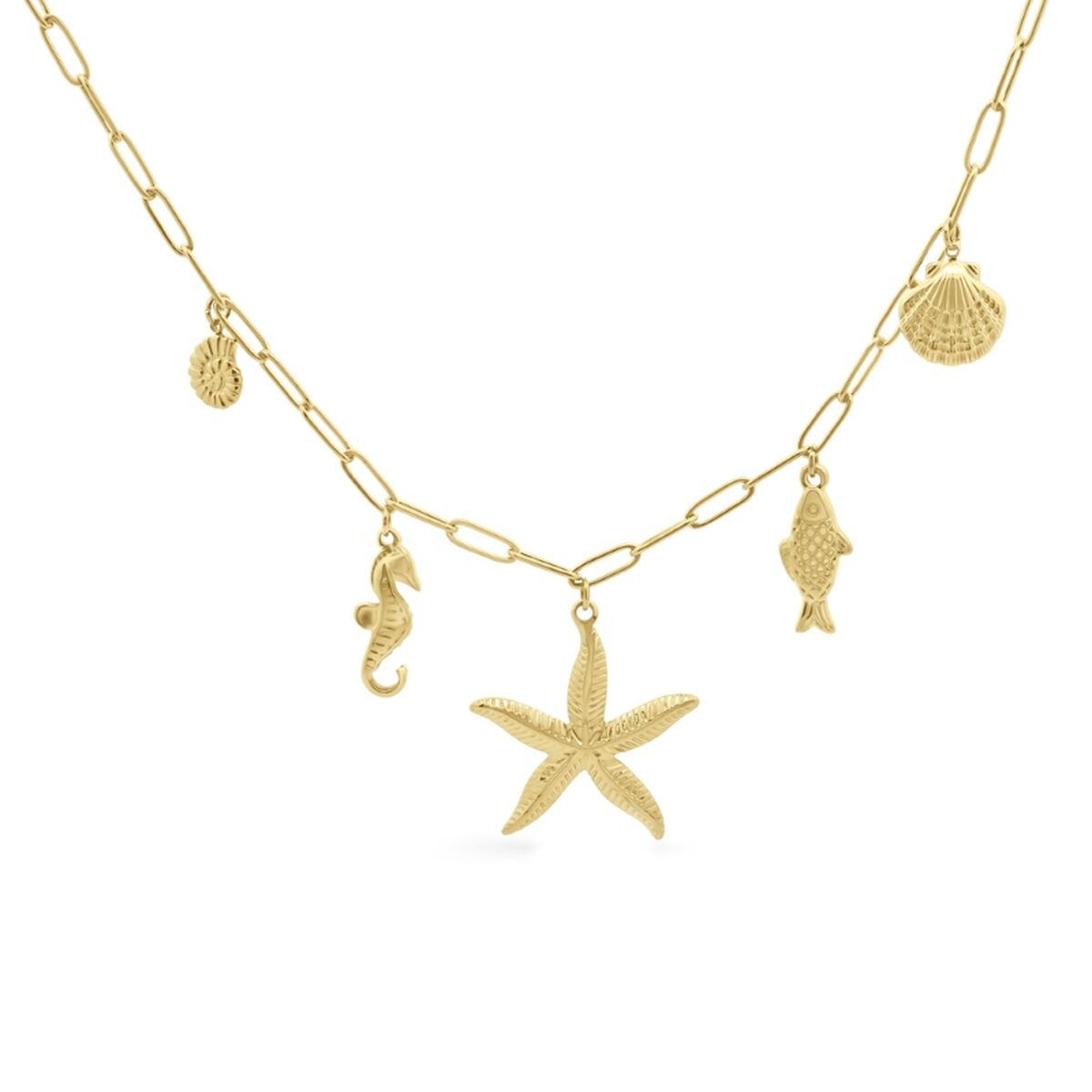 Gouden CO88 Collection ketting met zeeleven hangers, elegant en speels ontwerp.