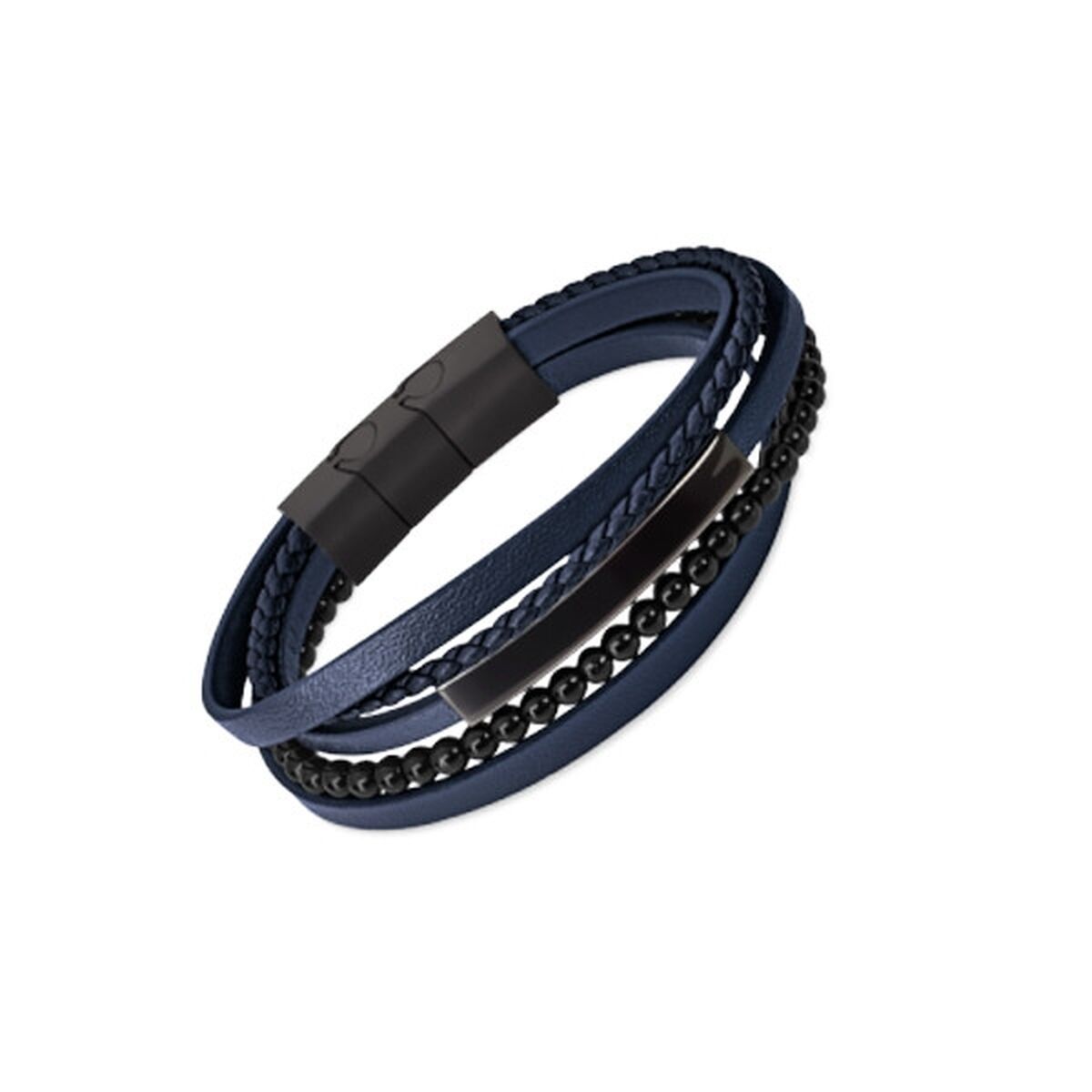 Lotus armband dames in elegant blauw met gevlochten en zwarte details.