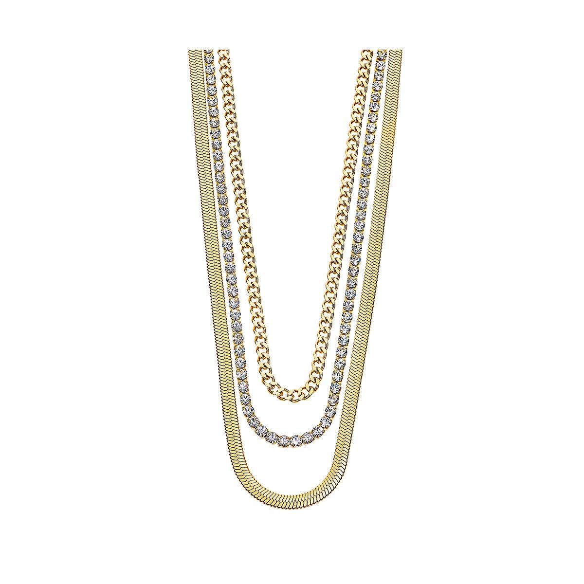 Lotus LS2342-1/2 damesketting met elegante gouden schakels en glinsterende details.