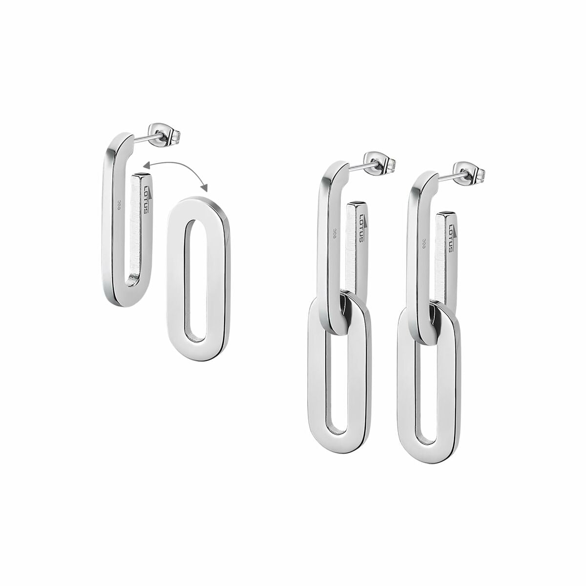Zilverkleurige Lotus oorbellen met elegant design en een stijlvolle hangende vorm.