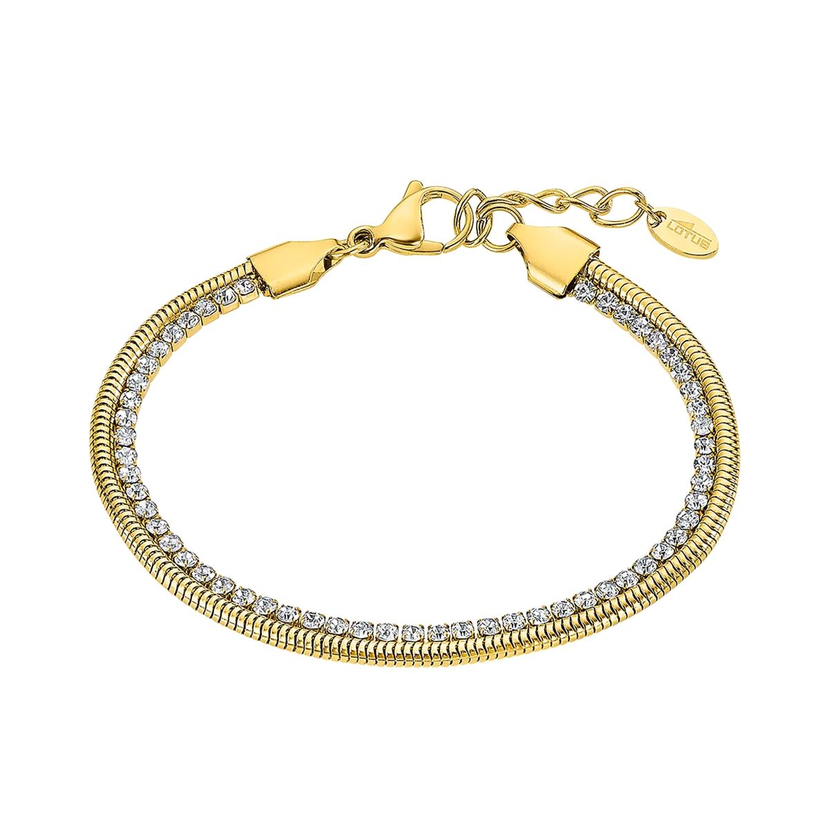 Gouden Lotus armband voor dames met elegante glinsterende details.