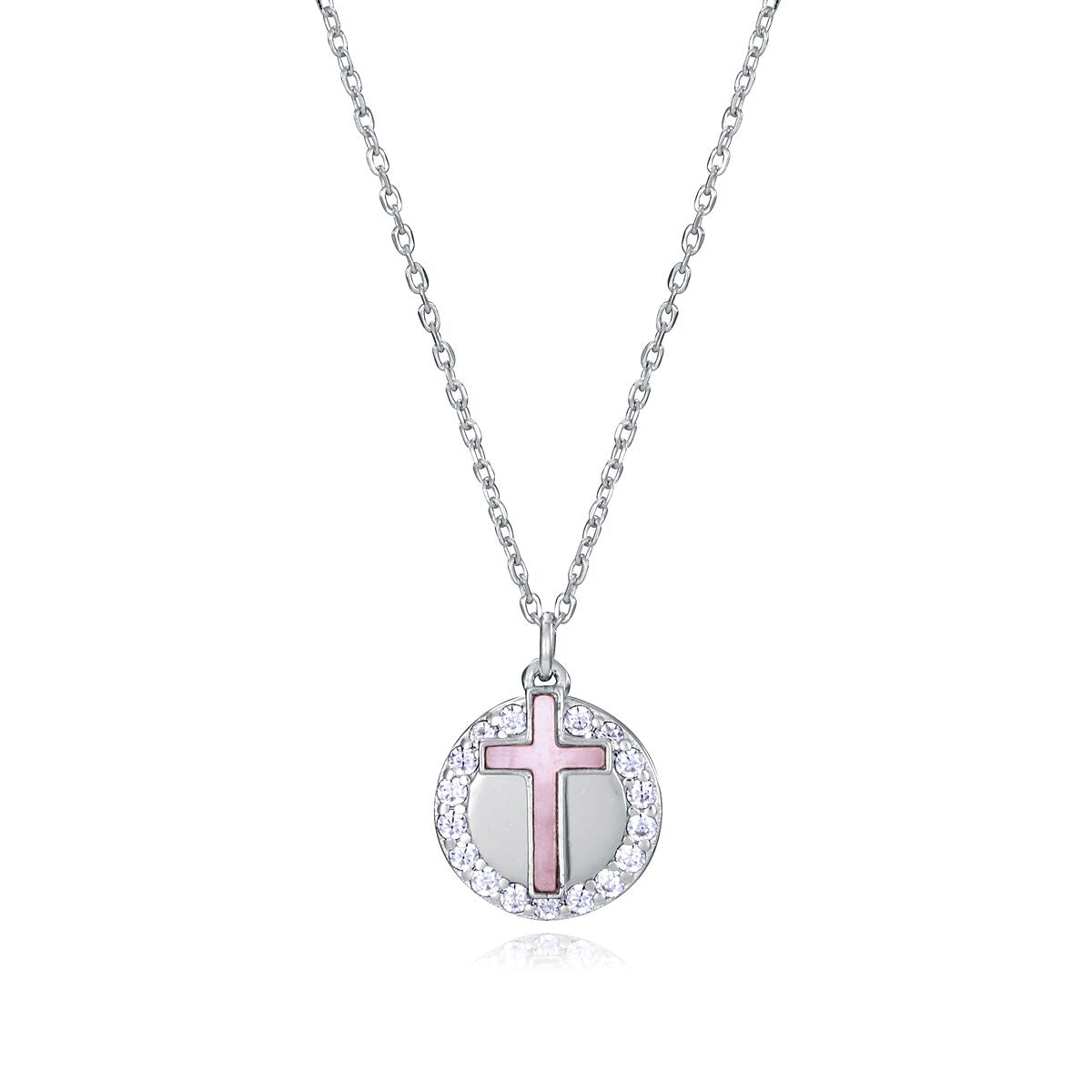 Viceroy ketting voor dames in zilver 925 met roze kruis en fonkelende details.