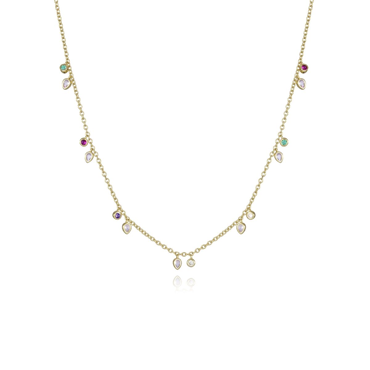Viceroy gouden ketting voor dames met mineraal kristal in verschillende kleuren.