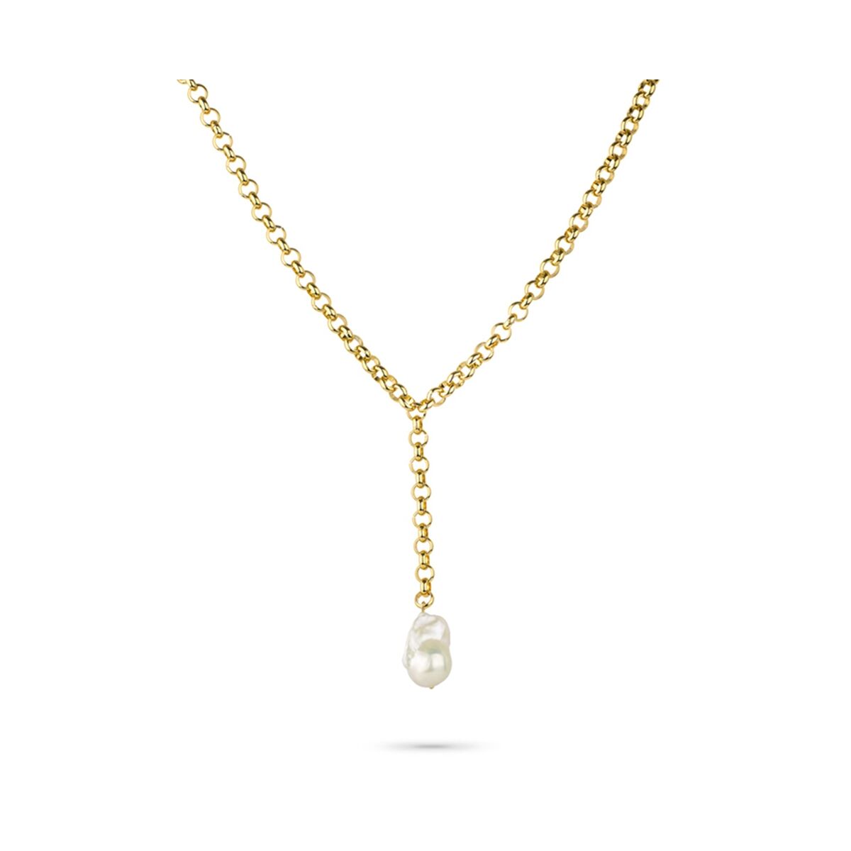 Gouden Radiant ketting met elegante hangende parel, vooraanzicht.