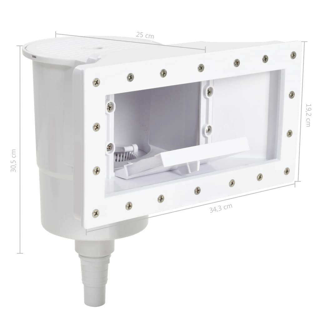 Detail van de vidaXL zwembadskimmer met open toegang en bevestigingsschroeven.