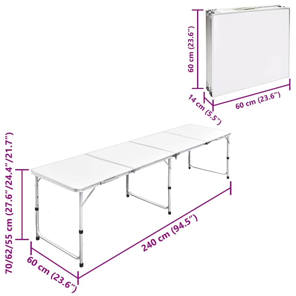 Detail van de vidaXL campingtafel met inklapmechanisme en verstelbare hoogtes.