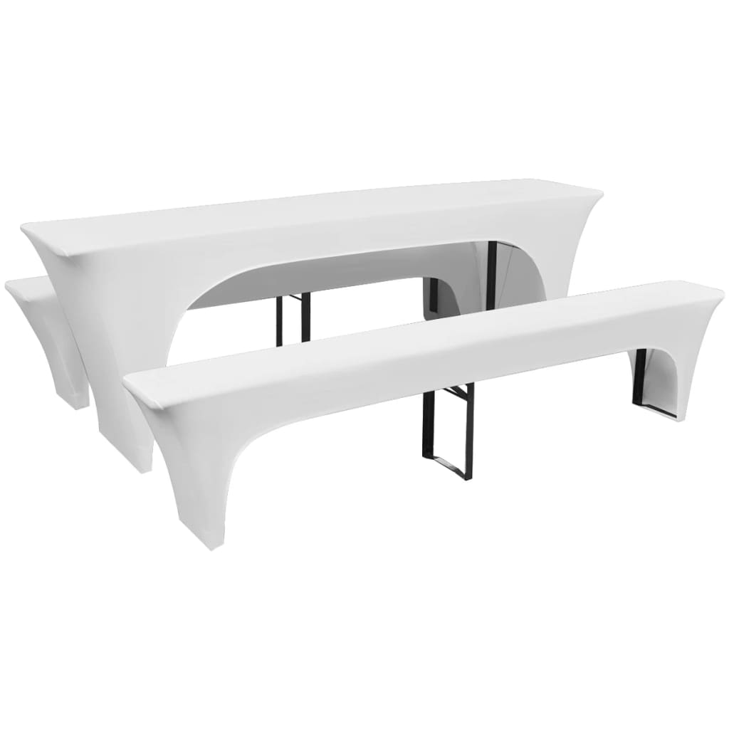 vidaXL Stretch biertafelhoes in wit, geschikt voor tafels en banken van 225x50x80 cm.