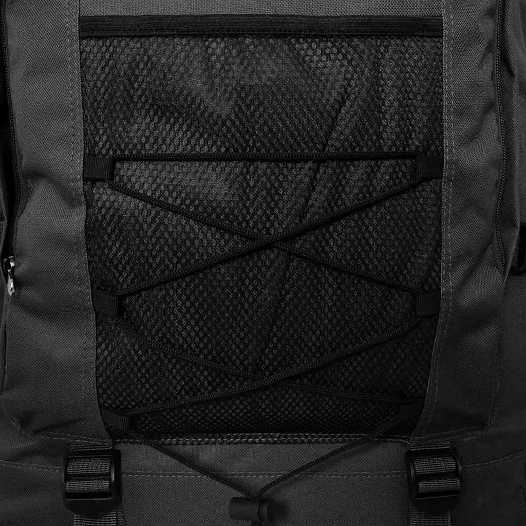 Detail van de achterzijde van de vidaXL legerstijl rugzak met elastische opbergnet.