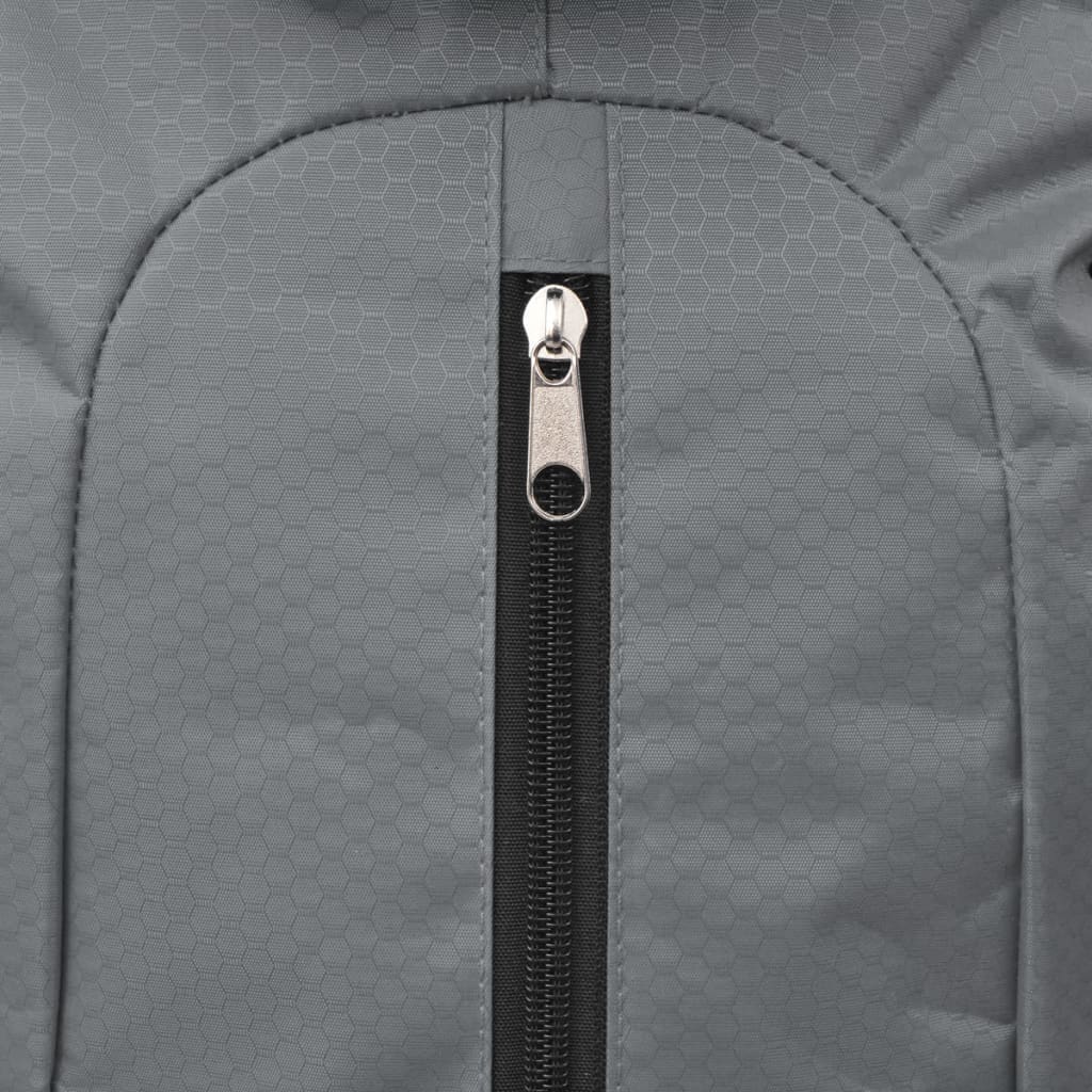 Detail van de grijze stof met rits van de vidaXL hiking XXL rugzak.