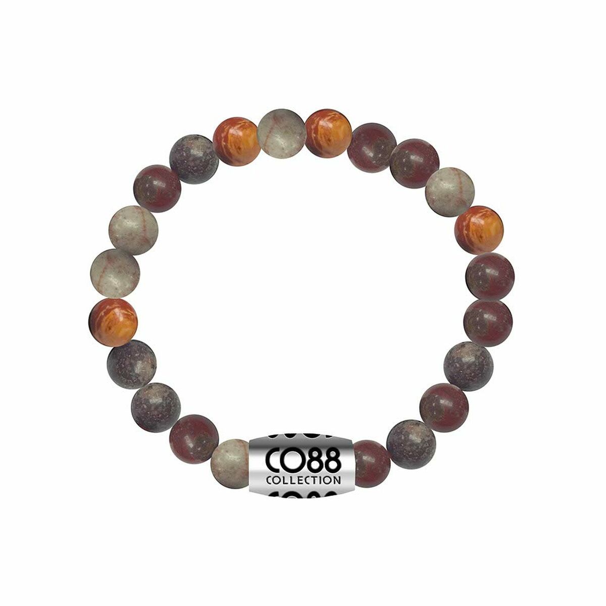 Detail van de CO88 Collection armband met kleurrijke kralen en logo.