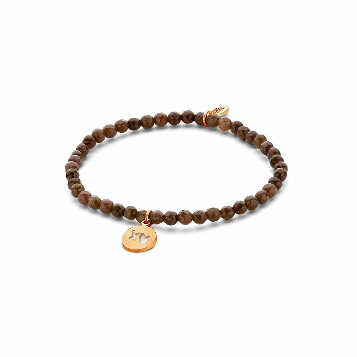 Detail van de bruine CO88 Collection armband met subtiele gouden bedel en elegante afwerking.