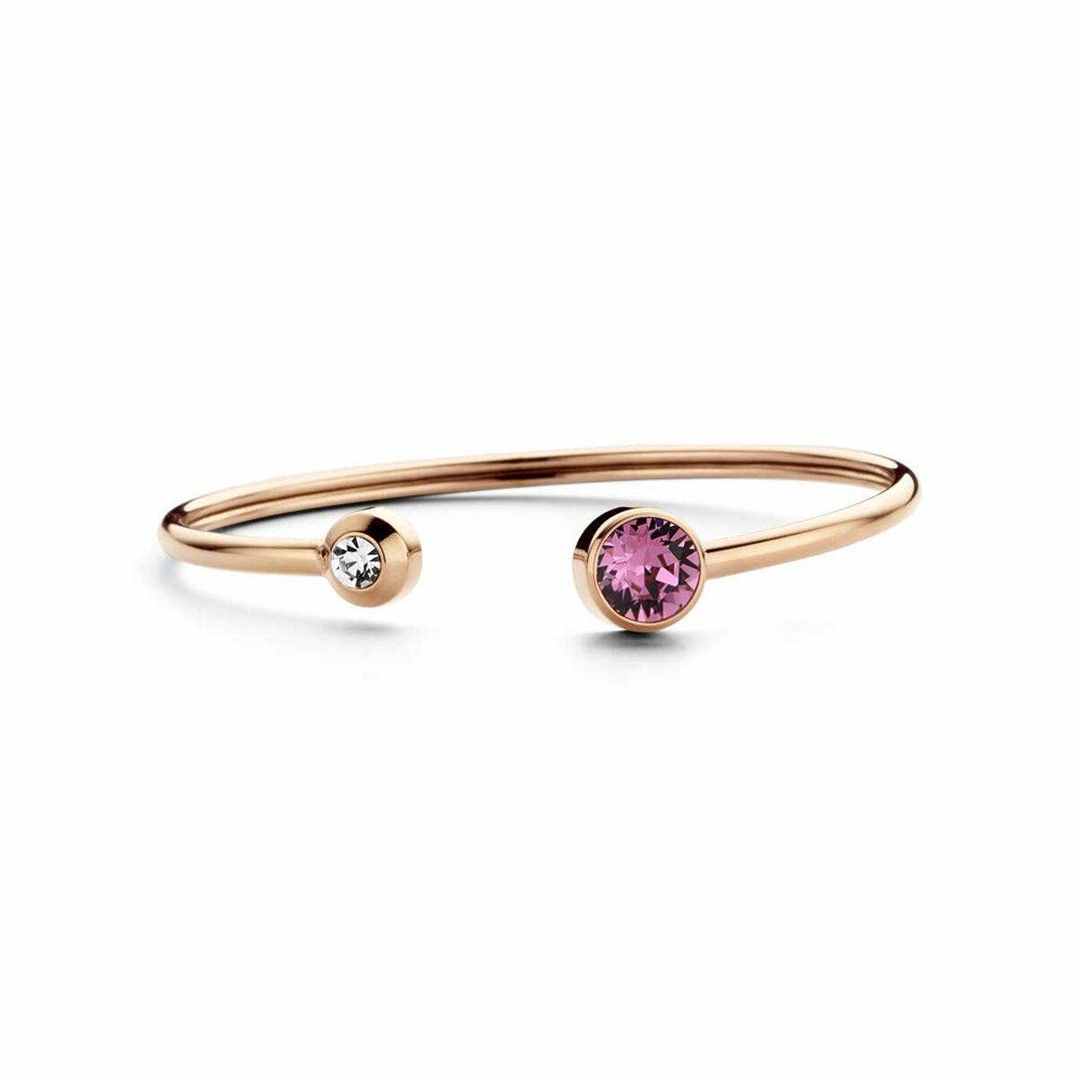 Detail van de CO88 Collection armband in roze goud met twee kleurrijke stenen.