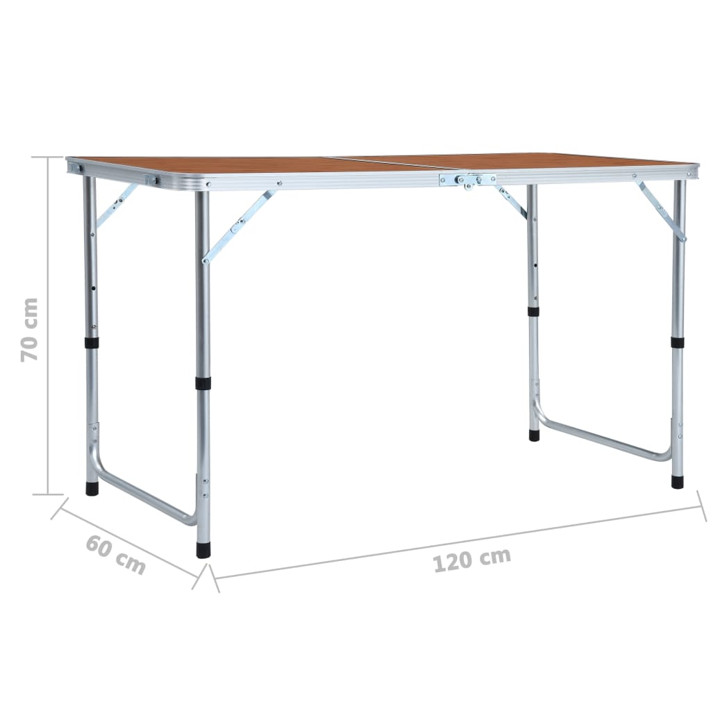 Detail van de vidaXL inklapbare campingtafel met aluminium frame en MDF tafelblad, zijaanzicht.