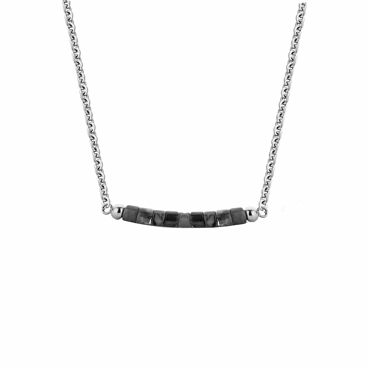 Close-up van de zilverkleurige CO88 Collection ketting met een elegante schakel en zwarte details.