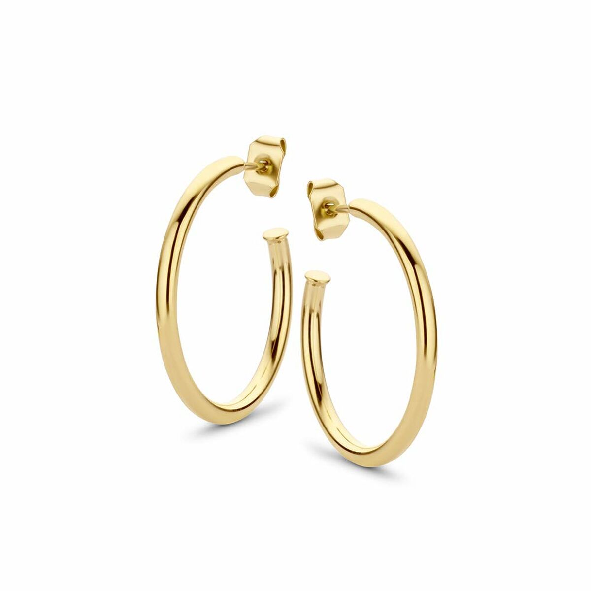 Detail van de CO88 Collection gouden oorbellen met elegante afwerking en ronde vorm.