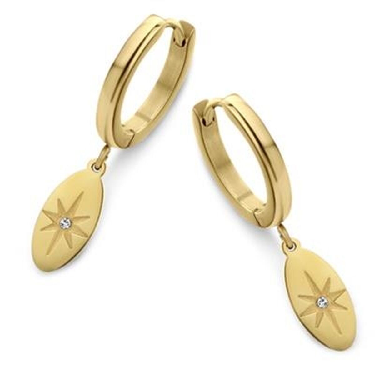 Gouden CO88 Collection oorbellen met elegante stervormige hangers en een sprankelende steen.