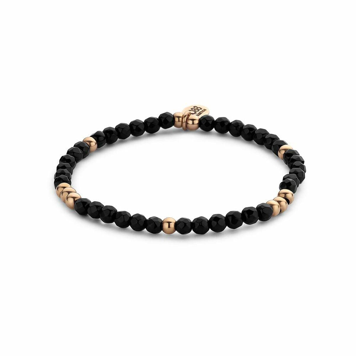 Detail van de zwarte CO88 Collection armband met gouden accenten en een elegante uitstraling.