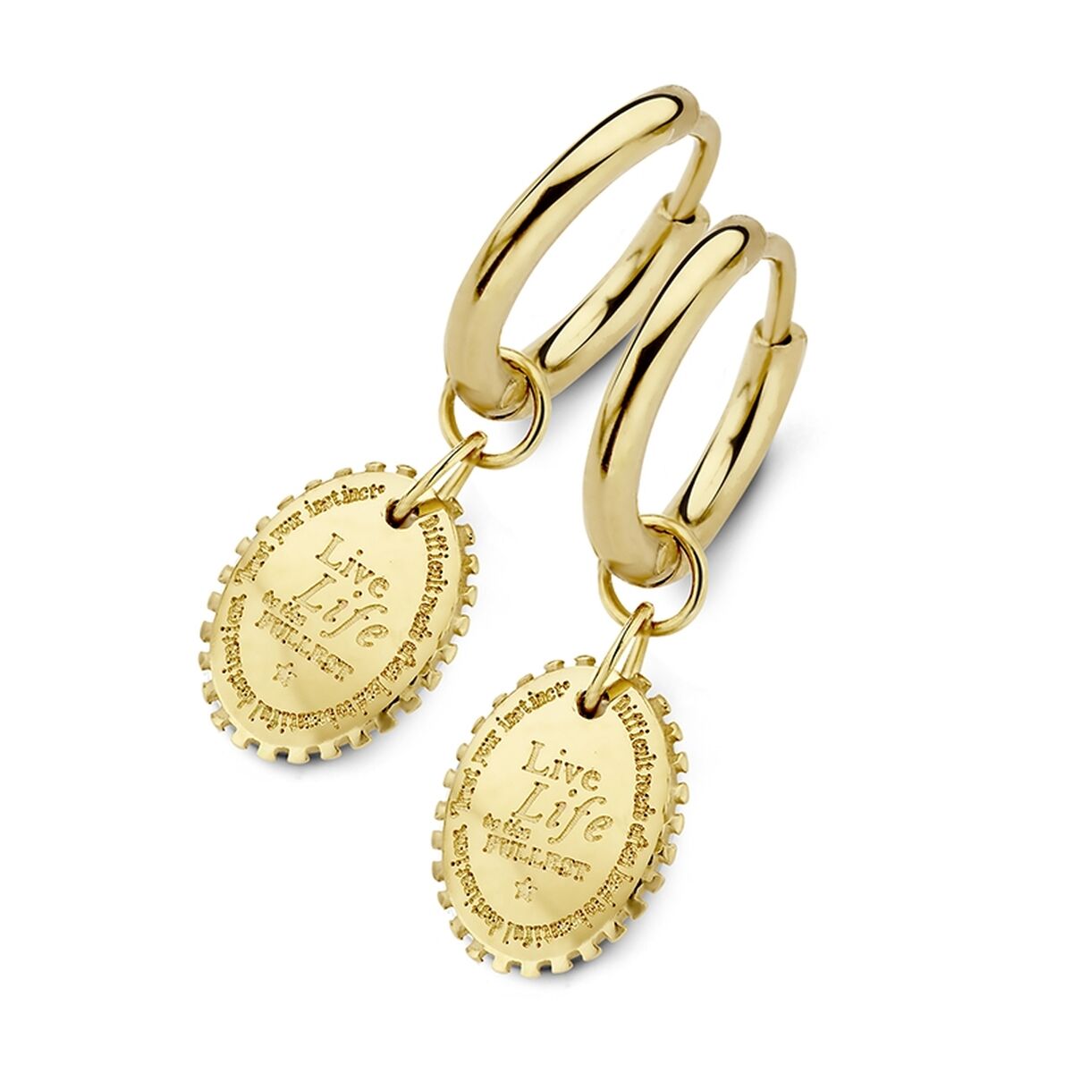 Gouden CO88 Collection oorbellen met hangende schijfjes, elegant en stijlvol ontwerp.