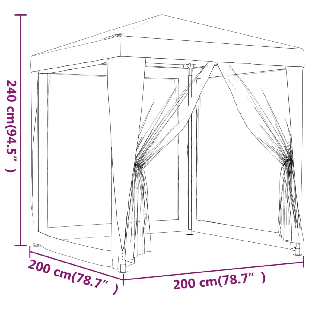 Detail van de vidaXL partytent met afmetingen en open zijwanden voor toegang.