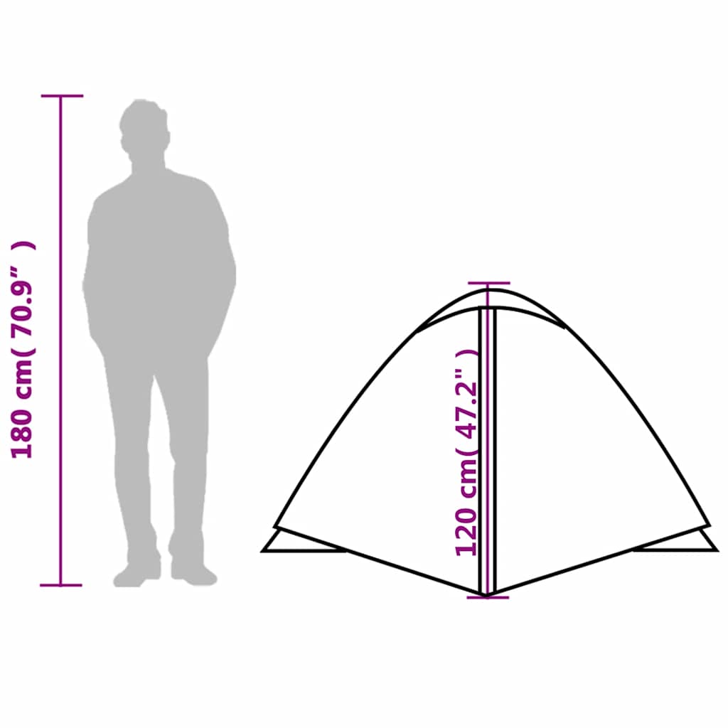 Afmetingen van de vidaXL 3-persoons koepeltent, met hoogte van 180 cm en breedte van 120 cm.