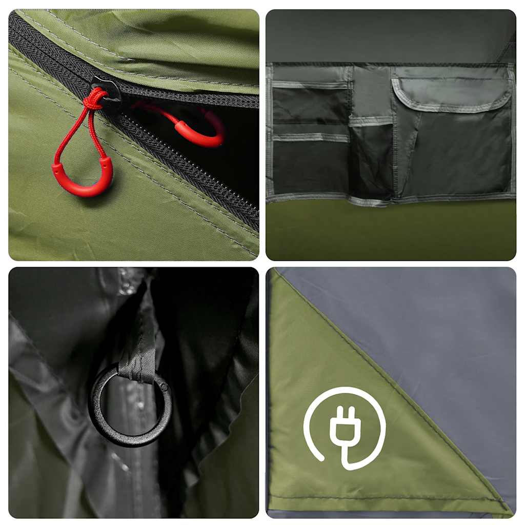 Detail van de rits en opbergvakken van de vidaXL 10-persoons tent in groen.