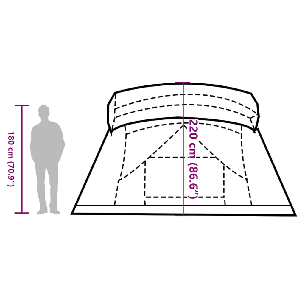 Afmetingen van de vidaXL 4-persoons tent met luifel, inclusief hoogte en diepte.